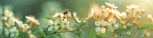 banner insect on a blossom against green background photo