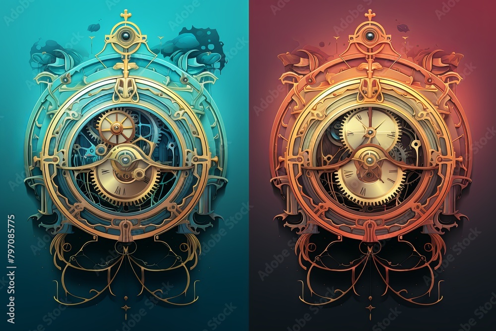 Surreal Clockwork Gradients: Creative Book Cover Artwork