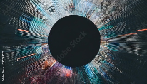 black circle with glitch effect pattern round shape pixel noise texture distortion isolated png illustration transparent background use for overlay montage stamp brush sticker grain photo