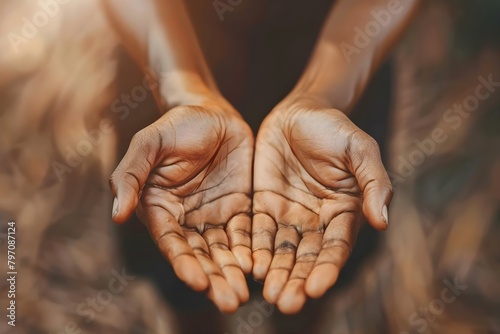 Diverse hands united in charity work symbolizing volunteerism and unity. Concept Volunteerism, Unity, Charity Work, Diverse Hands