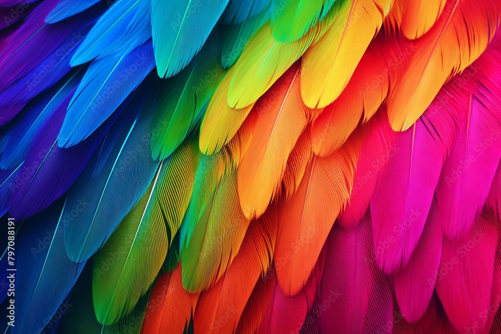Obraz premium Vibrant Parrot Feather Gradients: Ecotourism Travel Brochure Showcase