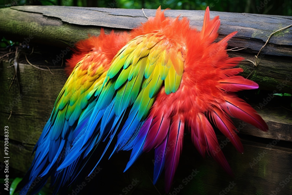 Fototapeta premium Vibrant Parrot Feather Gradients Nature Reserve Welcome Sign: A Colorful Entry into Serenity