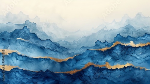 Wall art with abstract texture alignment, sea, the scenery, oil painting, watercolor illustrations, gold element, and modern printed suit.