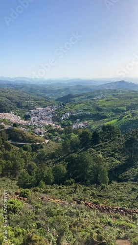 Hiking trail to waterfalls over river Caballos, Sierra de la Nieves National Park in Tolox, Malaga, Spain photo