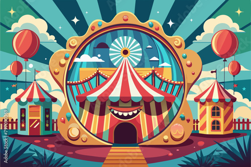 A carnival funhouse mirror distorting reflections, eliciting laughter and amusement