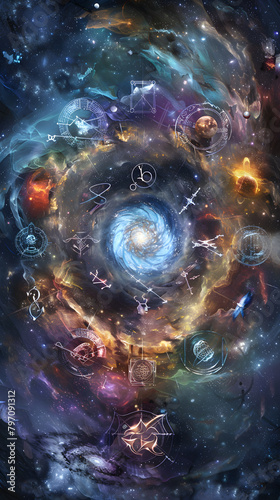 Mystical Constellation - The Artistic Representation of Zodiac Signs and Spiral Galaxies