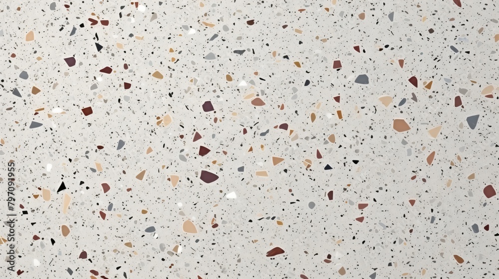 Terrazzo texture, floor and wall pattern. Marble and granite stone abstract background for decoration interior, top view.