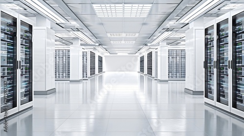 Data Center Corridor with Server Racks. High Internet Visualisation Projection  server technology datum network  web security