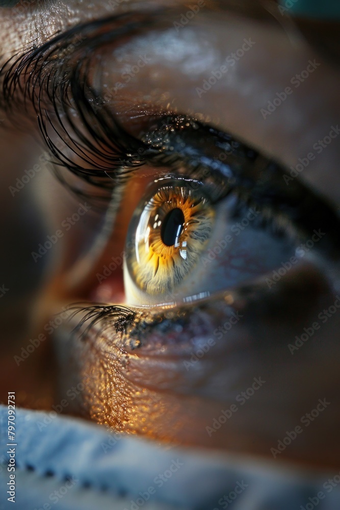 Close up of a scaled reptile eye with an electric blue mask in macro photography Close up of a scaled reptile eye with an electric blue mask in macro photography