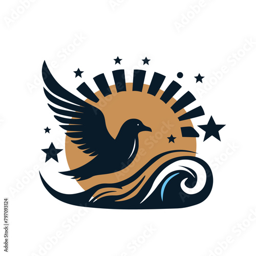 ocean logo with wave and seagull