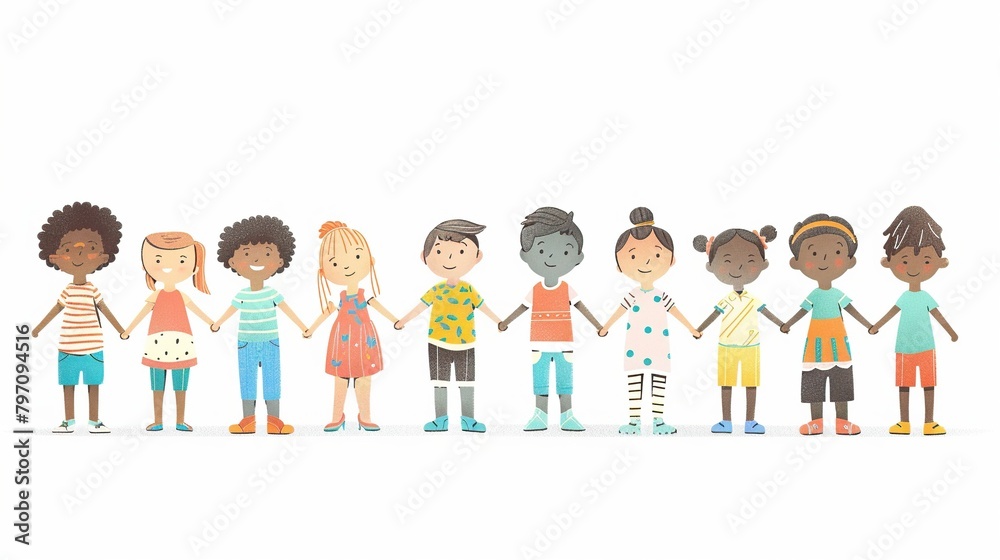 Watercolor: Children celebrating diversity. Holding hands. Watercolor: Children celebrating diversity. Holding hands.