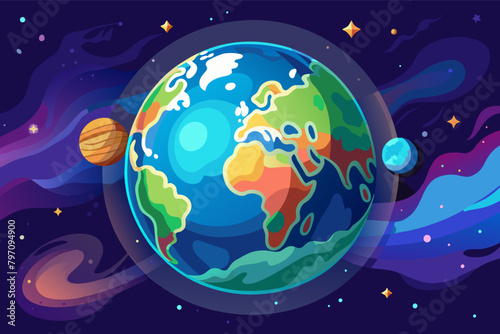 A digital artwork of Earth from space