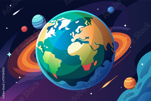 A digital artwork of Earth from space