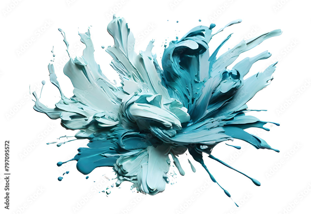 Cyan and aquamarine paint stroke on a solid white background, generative AI