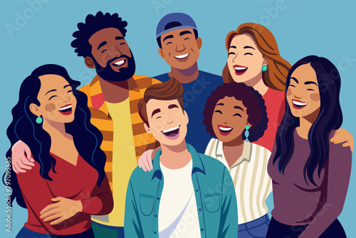 A diverse group of friends laughing together