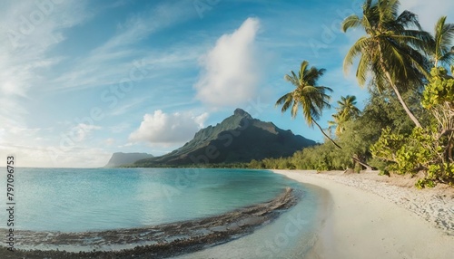 tropical beach panorama on fakarava french polynesia