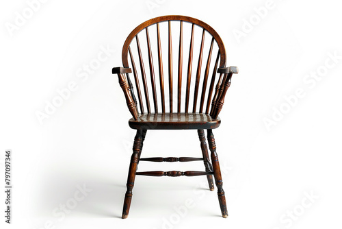An elegant and refined Windsor chair featured on a solid white background, isolated on solid white background.