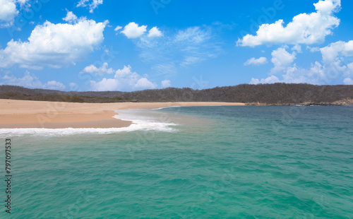 Mexico, vacation in Huatulco. Scenic beaches and ocean shore resorts.