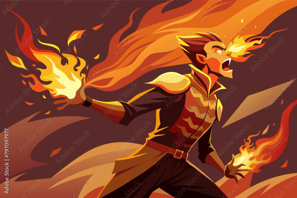 illustration  fire-breathing performer with sparks flying from their mouth.