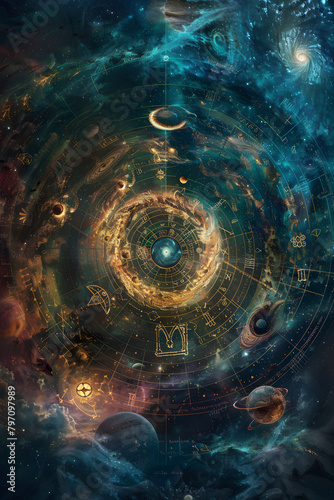 Mystical Constellation - The Artistic Representation of Zodiac Signs and Spiral Galaxies