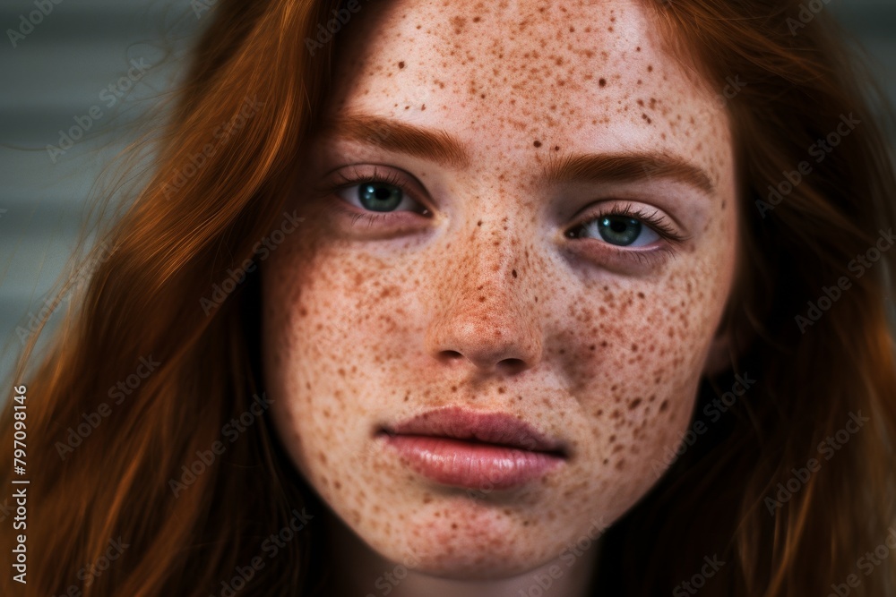 Close-up Portrait of a Young Woman with Freckles Close-up Portrait of a Young Woman with Freckles