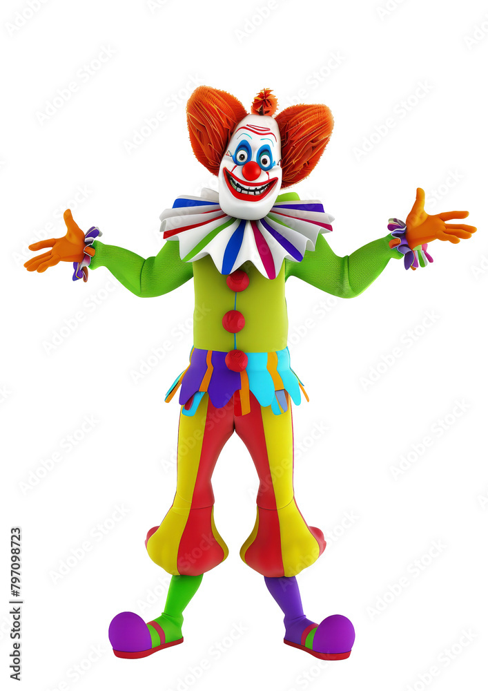 Naklejka premium Colorful Clown Standing With Arms Out