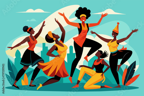 illustration Black dancers expressing dance movement and rhythm, celebrating Black joy.