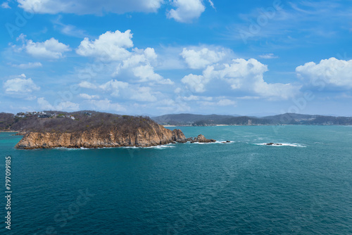 Mexico, vacation in Huatulco. Scenic beaches and ocean shore resorts.