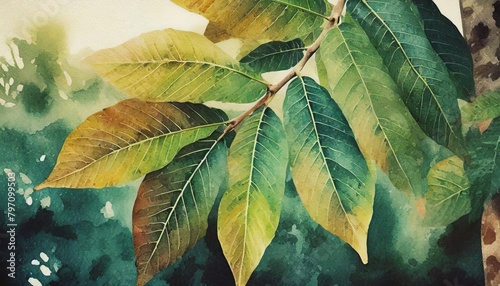leaf walnut tree watercolor ai generated photo