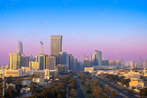 UAE  United Arab Emirates  Abu Dhabi downtown panorama and financial center skyline.