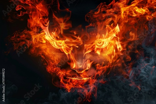 Fiery Face Emerging from Flames