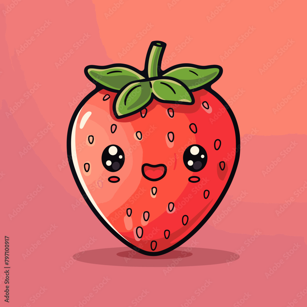 Obraz premium Cute kawaii strawberry character. Vector flat cartoon illustration.