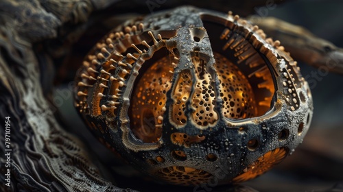 Intricate steampunk orb with detailed metalwork and textures
