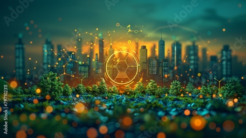 Illustration showing the circular economy icon and other renewable energy icons. The concept of a circular economy with zero CO2 emissions for sustainable business growth and environmental photo