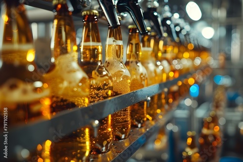 Beer being filled into bottles at a brewery. Concept Brewery Process  Beer Bottling  Craft Beer Production