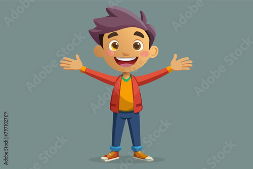 A friendly and approachable 3D character with a warm smile and open arms