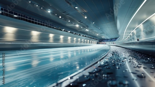 A serene view of an Olympic speed skating event, showcasing the speed and skill of the athletes.