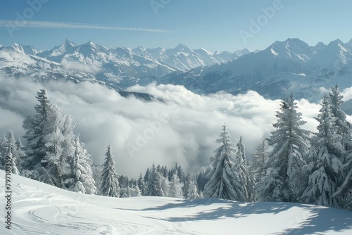 Winter Wonderland: Snow-Covered Mountains and Forest © Balaraw