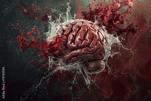 Exploding Brain Concept in Red Fluid