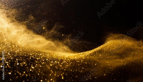 beautiful dark abstract background with wave shaped golden dust splash