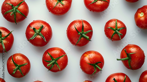 Fresh tomatoes on white background, Top view