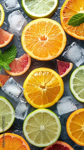  slice of citrus with ice cubes 