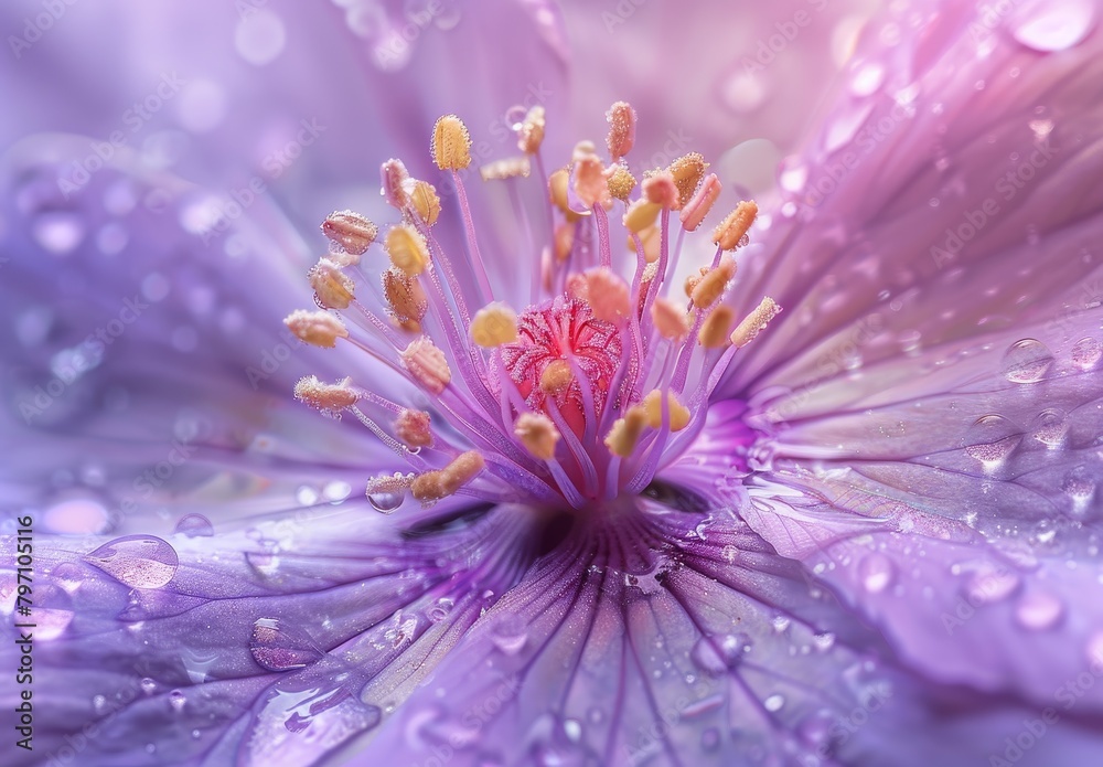 Obraz premium Close-up of Dew-Kissed Purple Flower in Bloom