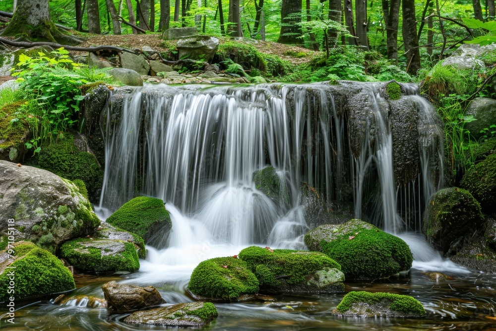 Serene Waterfall in Lush Forest Serene Waterfall in Lush Forest