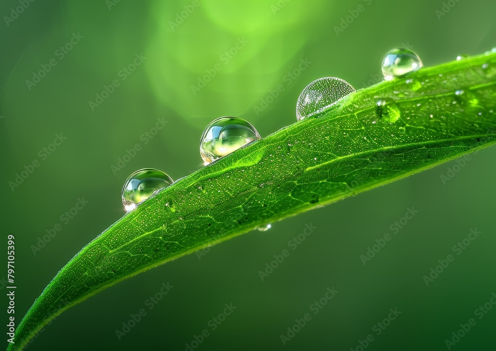 Dew Drops on Fresh Green Leaf Dew Drops on Fresh Green Leaf