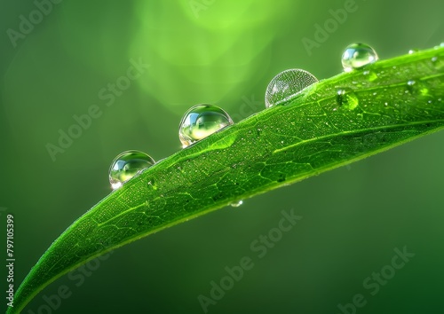 Dew Drops on Fresh Green Leaf