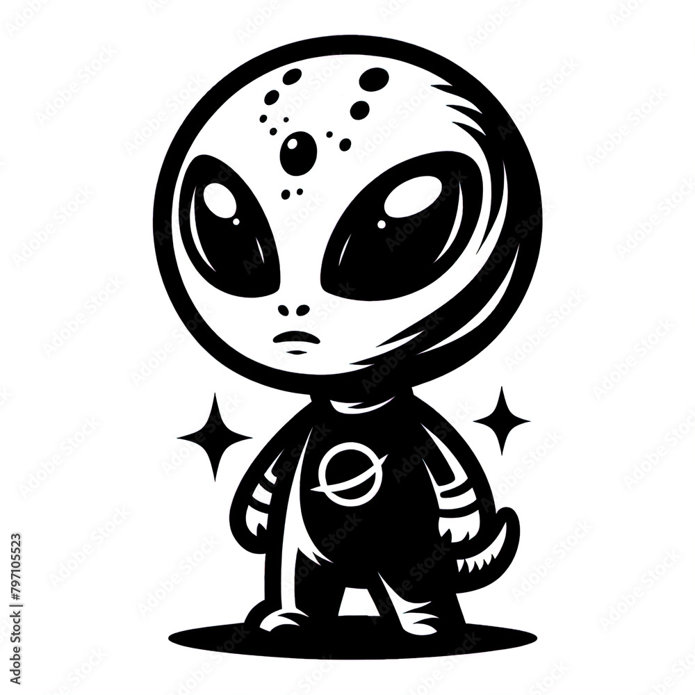 Fototapeta premium Eine minimalistische schwarz weiße Vektorgrafik eines kleinen Aliens