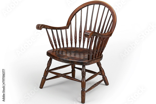 An intricately detailed Windsor chair presented on a white background, isolated on solid white background.