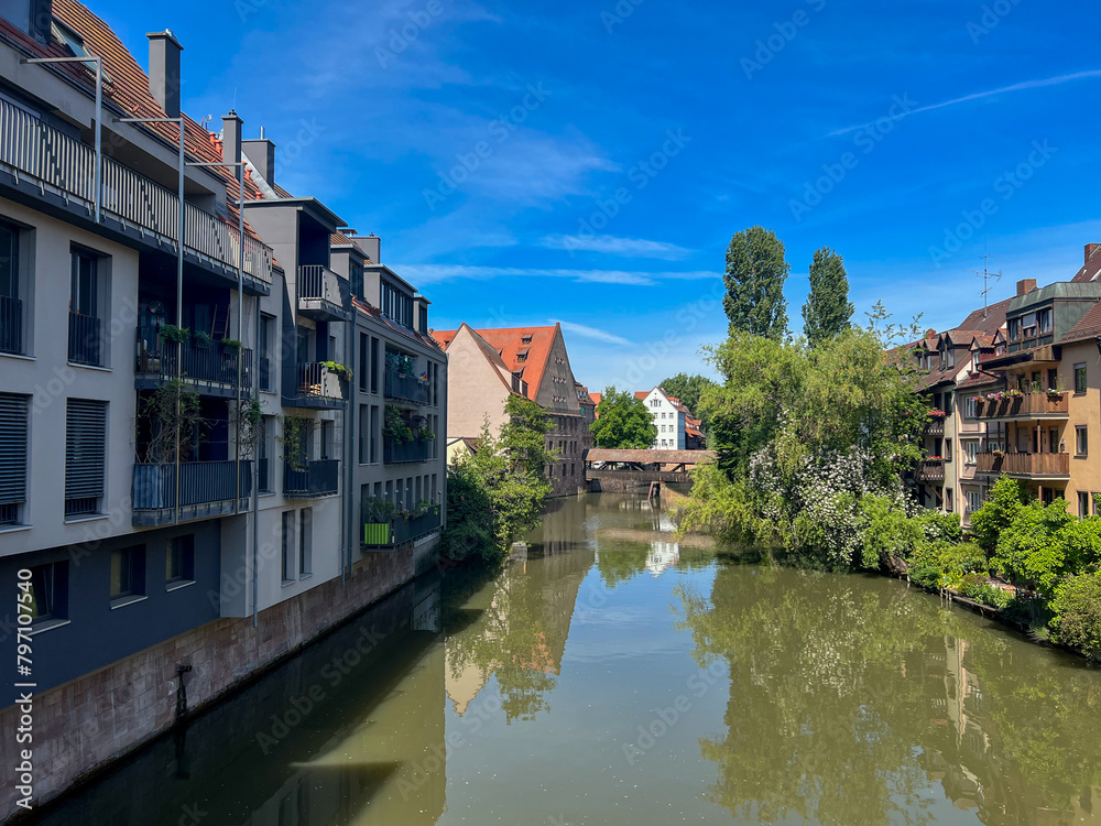Germany, Nuremberg- 2022, May: canal in Nuremberg 