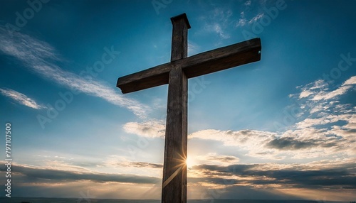cross of jesus christ on the background of the sunset sky with clouds